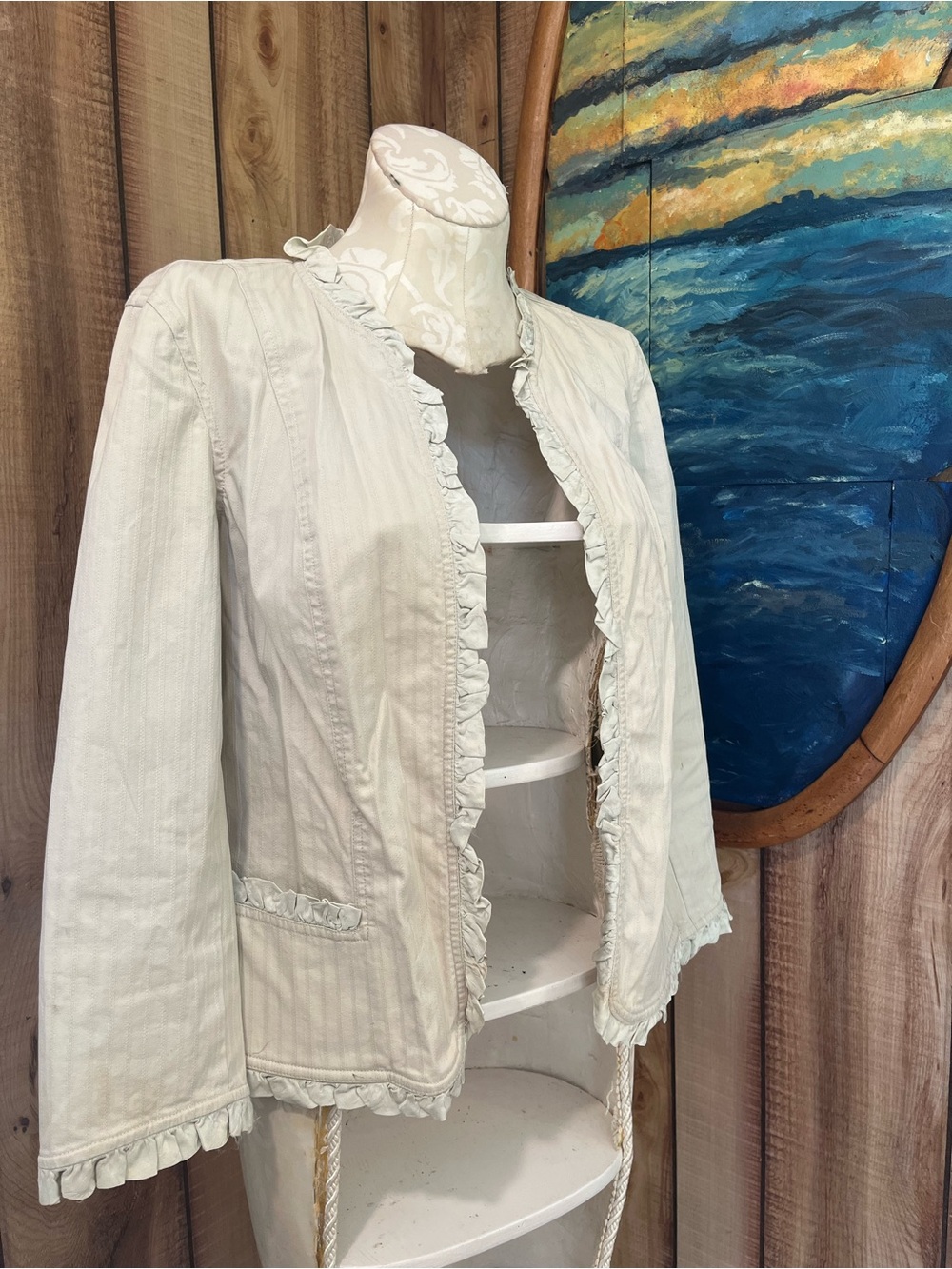 💋 Ivory Ruffle-Trim Blazer - Picture 3 of 6
